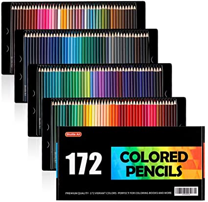 Shuttle Art 172 Coloured Pencils, Soft Core Colour Pencil Set for Adult Colouring Books Artist Drawing Sketching Crafting