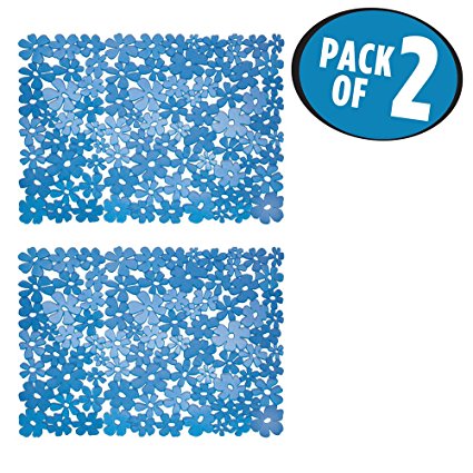 mDesign Blooming Kitchen Sink Protector Mat - Pack of 2, Large, Blue