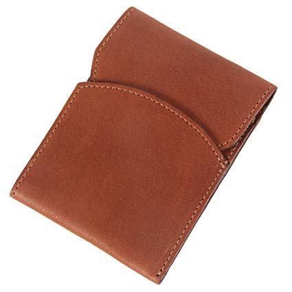 Mens Leather Front Pocket Wallet with Flap Two Pockets Brown USA Made