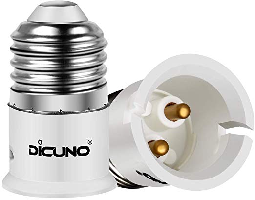 DiCUNO E27 to B22 Socket Converter 2-Pack Socket Adapter High Quality Lamp Base Adapter for LED Bulbs and Incandescent Bulbs and CFL Bulbs (2P)
