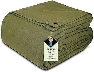 1 Pack Canvas Tarp 12 x 16 ft, 12 oz, Water Resistant & Water Repellent with Rustproof Grommets, Canvas Tent, Multipurpose Tarp Cover for Canopy Tent, Camping tarp, Woodpile (Olive Green)