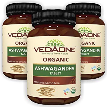 Vedaone USDA Organic Ashwagandha Tablet | USDA Organic Ayurvedic Indian Ginseng Pack for Men-Women | Withania Somnifera 750mg - 60 Tablets (Pack of 3)