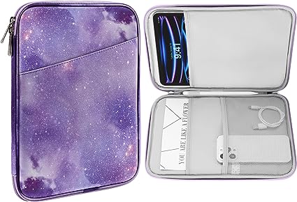 MoKo 9-11 Inch Tablet Sleeve Case, Fits iPad air 5/4 10.9" 2022, iPad Pro 11 M2 2022-2018, iPad 10th 10.9 2022, Galaxy Tab S8/A8/A7 2022, Protective Bag Carrying Case with Pocket, Purple Starry Sky