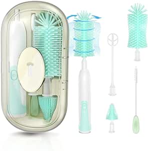 Multi-Purpose Electric Bottle Brush, Baby Bottle Brush with 3 Silicone Heads, USB Rechargeable Electric Cleaning Brush Set, Baby Bottle Cleaner for 2-Speed Rotation, Bottle Brushes Waterproof IPX7