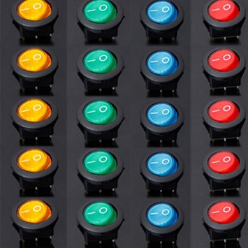 20pcs x 12V 16A Car Boat LED ILLUMINATED Dot Light Rocker on/off SPST Switch mix color (red,green,orange,blue)