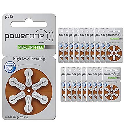 Power One p312 Hearing Aid Battery (20 Packs of 6 Each - 120 Cells) 2 Boxes of 60