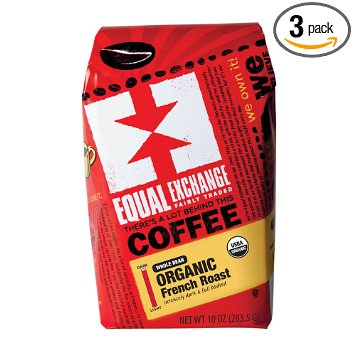 Equal Exchange Organic Coffee, French Roast, Whole Bean, 10-Ounce Bags (Pack of 3)