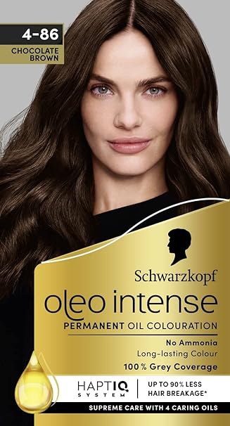 Schwarzkopf Oleo Intense Permanent Oil Colour 4-86 Chocolate Brown Hair Dye, 100% Grey Coverage, Conditioner with HaptIQ System, Long-Lasting Colour, Ammonia Free Hair Dye
