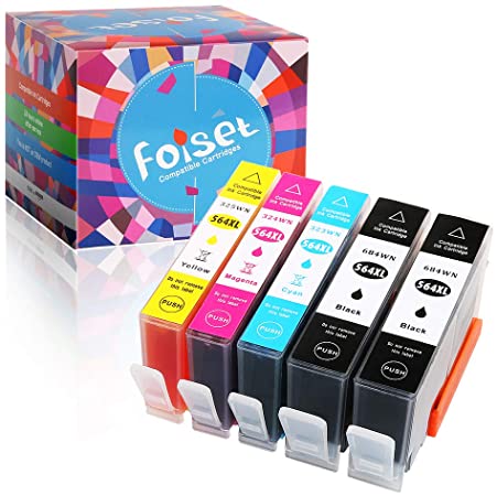 Foiset 5Pack Replacement for HP 564XL 564 XL Ink Cartridge Compatible for Photosmart 5520 6520 5510 6510 OfficeJet 4610 4620 4622 Deskjet 3070A 3520 (2 Black,1 Cyan,1 Magenta,1 Yellow)