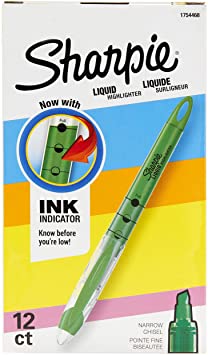 Sharpie Liquid Highlighters, Chisel Tip, Fluorescent Green, Box of 12