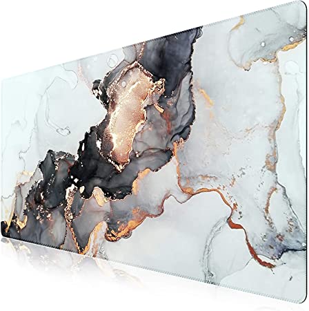 iCasso Extended Gaming Mouse Pad (35.4x15.7 in), Large Non-Slip Rubber Base Mousepad with Stitched Edges, Waterproof Keyboard Mouse Mat Desk Pad for Work, Game, Office, Home - Grey Ink Marble