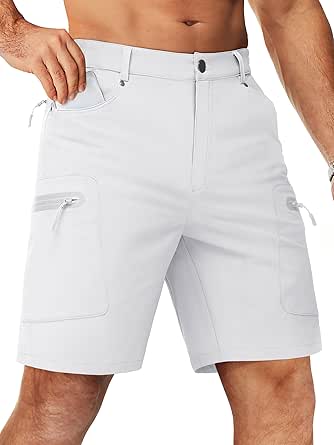 TACVASEN Men's Hiking Cargo Shorts 10" with Zipper Pockets Men's Tactical Shorts Stretch Waist Casual Shorts Golf Outdoor