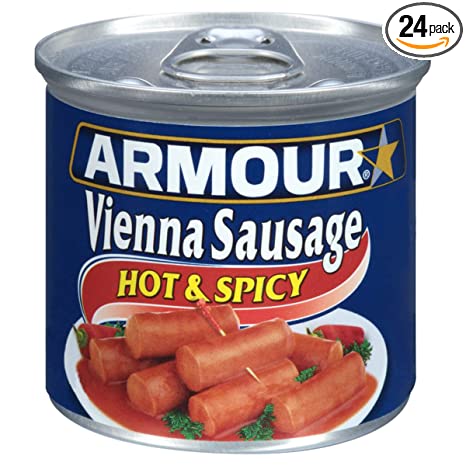Armour Star Vienna Sausage, Hot & Spicy Flavored, Canned Sausage, 4.6 oz (Pack of 24)