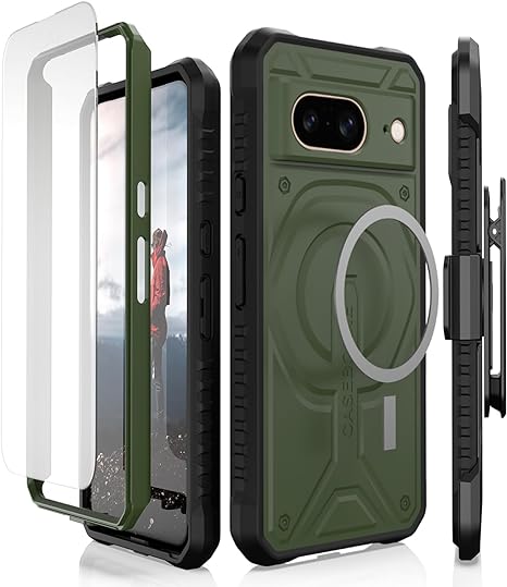 CaseBorne Compatible with Google Pixel 8 Protective Case - 5-Layer Construction, Compatible with MagSafe, Slim Yet Rugged with Tempered Glass Screen Protector Green