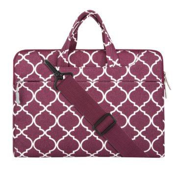 Mosiso Laptop Shoulder Bag / Sleeve Briefcase, Quatrefoil Style Canvas Fabric Carry Case for 15-15.6 Inch Notebook Computer / MacBook Air / MacBook Pro, Wine Red