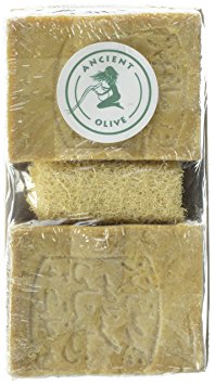 Ancient Olive Soap Classic Aleppo Style Bars and Loofah Scrub, Unscented, 14 Ounce