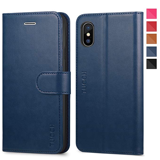 iPhone Xs Case, iPhone Xs Wallet Case, TUCCH PU Leather Flip Book Case [RFID Blocking][Wireless Charging] Credit Card Slots, [Auto Wake/Sleep] Compatible with iPhone Xs(5.8 inch) - Blue