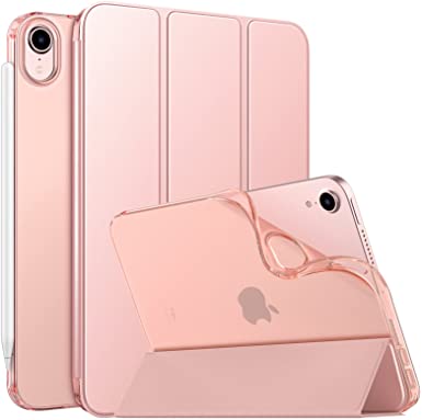 MoKo Case Fit New iPad Mini 6 2021 (6th Generation 8.3 inch), Soft TPU Translucent Frosted Back Cover Slim Smart Shell Stand Folio Case for iPad Mini, Auto Wake/Sleep, Rose Gold