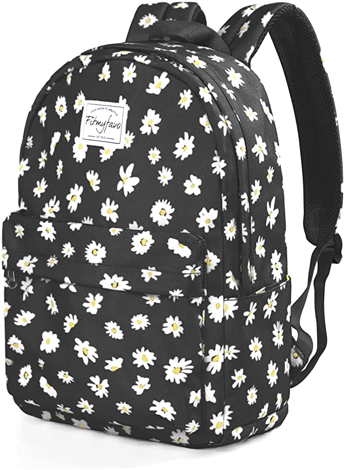 Fitmyfavo Backpack for Girls for 14inch Laptop Kids Little Girls' Bookbag Elementary Middle School Bookbag(Black Daisy)