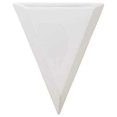 Rivet Modern Triangular Earthenware Indoor Wall Hanging Mount Planter Flower Pot - 7 Inch, White