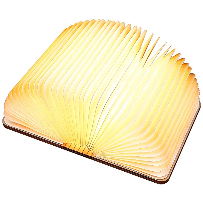 Led Wooden Folding Led Book Shape Lamp, Led Book Light Anlising Magnetic USB Rechargeable Wireless Book Shape Light Table Light for Decor, Novelty Gift for Birthday, Valentine, Christmas（Warm White）