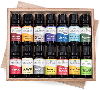 14 Essential Oil Set (14 Top Synergies) Includes 100% Pure, Therapeutic Grade of: Germ Fighter, Brain-Aid, Respir-Aid, Energy, Energy, Sensual, Muscle-Aid, Tranquil, Immune-Aid, Relax, Holiday Season, Rapid Relief, Nature Shield, Citrus Burst, Digest-Aid. 10 ml each.