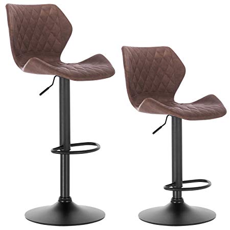 WOLTU Bar Stools Dark Brown Bar Chairs Breakfast Dining Stools for Kitchen Island Counter Bar Stools Set of 2 pcs Faux Leather Exterior/Adjustable Swivel Gas Lift/Chrome Steel Footrest & Base