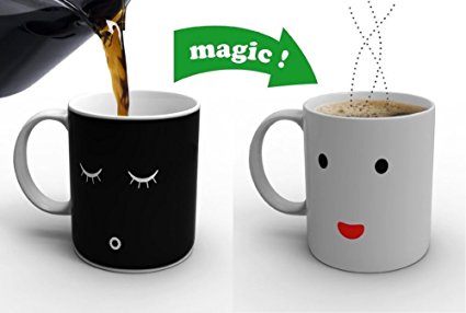Magic Morning Coffee Mug 12 Oz Heat Sensitive Color and Face Changing Tea Cup