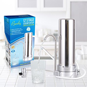 Countertop Water Purifier by Basily - 12 Stage Purification Process - High Capacity and Eco-friendly Design - Easy DIY Installation - Package includes 5 FREE Sediment Filters