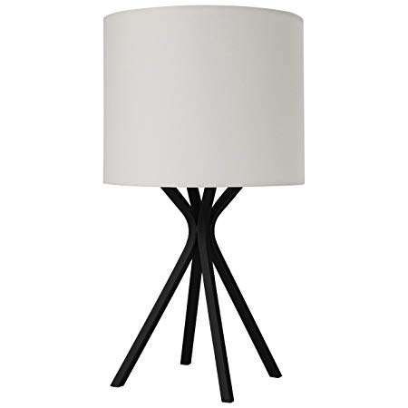 Rivet Matte Black Bedside Table Desk Lamp with Light Bulb - 18 Inches, Linen Shade