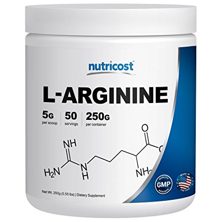 Nutricost L-Arginine (250 Grams) - Pure L-Arginine Powder - 5000mg Per Serving; 50 Servings