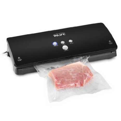 InLife K8 Automatic Vacuum Sealer Fresh Food Saver Multifunctional Vacuum Sealing System with Starter Bags for Dry and Moist Foods, Paperwork, Jewelry, Clothing (Black)