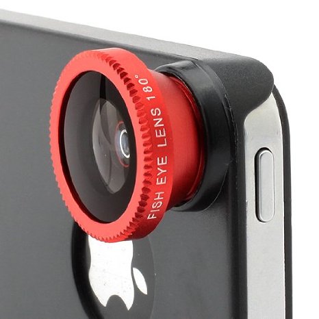 Neewer 3 in 1 Camera Lens Kit (Fish Eye Lens, Wide Angle   Micro Lens) for Apple iPhone 4 4S(Red 3 in 1 Lens Kit for 4s)