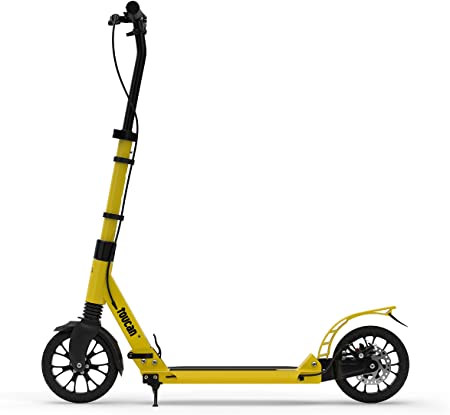 toucan Premium Adult Scooter with Hand Brake Dual Suspension, Hight-Adjustable Urban Scooter | Folding Kick Scooter with 200m Big Wheels for Teens Kids Age 8  |Free complimentary carry strap