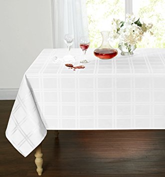 Spill Proof/Stain Resistant Plaid Tartan Fabric Tablecloth by GoodGram - Assorted Colors & Sizes (60 in. W x 102 in. L Oblong, White)