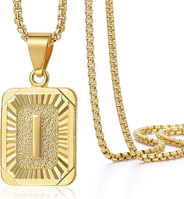 Trendsmax Initial Letter Pendant Necklace Mens Womens Capital Letter Yellow Gold Plated A Z Stainless Steel Box Chain 22inch