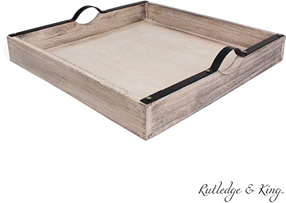 Rutledge & King Beaufort Serving Tray - Ottoman Tray/Decorative Tray - Coffee Table Tray/Square Wooden Tray - Breakfast in Bed Tray with Handles - Rustic Wood Tray