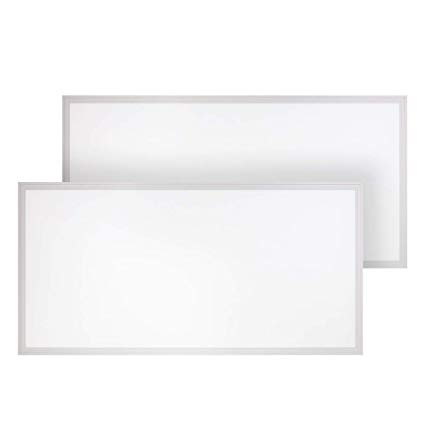 LE 2 x 4FT 50W LED Dimmable Flat Panel Light, Ultra Thin Edge-Lit Ceiling Lamp Fixture, 5000K Daylight White, SMD2835 336 LEDs, 5500 Lumens, 0-10V Dimmable White Frame Panel, DLC-Qualified, Pack of 2