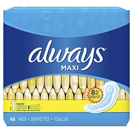 Always Maxi Unscented Pads without Wings, Regular, 48 Count