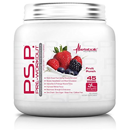 Metabolic Nutrition, PSP, Physique Enhancing Pre Workout Powder, Pre Intra Workout, Increase Muscle Pump, Stimulant Free Workout Supplement, Fruit Punch, 360 grams (45 servings)