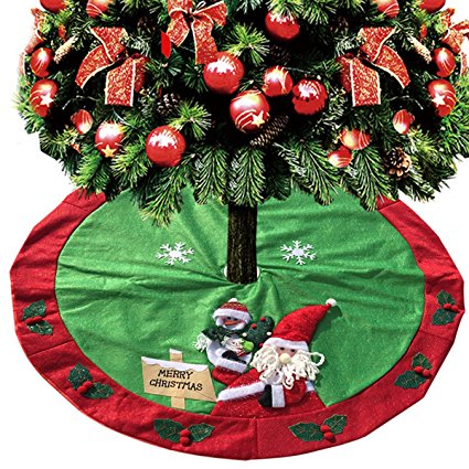 D-FantiX Santa Snowman Christmas Tree Skirt 48 inches Christmas Decorations Indoor Outdoor ( Red and Green )