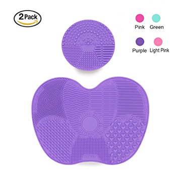 TailaiMei Makeup Brush Cleaning Mat,Set of 2 Silicone Cosmetic Washing Tool with Suction Cups(Purple)