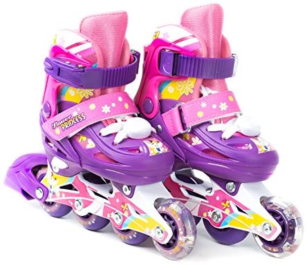 Titan Flower Princess Girls Inline Skates with LED Light-up Front Wheel and LED Laces, Multiple Size and Color Options