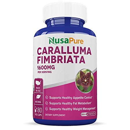 Caralluma Fimbriata 1600mg - 180 Veggie Capsules (Non-GMO & Gluten Free) Natural Extract Weight Loss Diet Pill Supplements, Natural Plant Root Appetite Suppressant