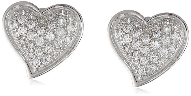 Sterling Silver Cubic Zirconia Pave Heart Stud Earrings (0.81 cttw)