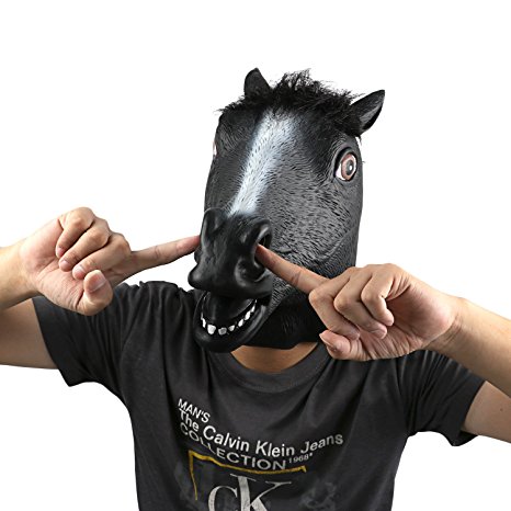 Horse Head Mask - Black Horse by Monstleo, Halloween Costume Party Horse Head Toy Mask for Masquerade/Birthday Parties,Carnival Decorations