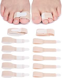 12 Pack Fabric Hammer Toe Corrector, Reusable Broken Toe Protectors Buddy Taped Wraps, Hammertoe Straightener, Toe Splint for Broken Toe, Crooked Toes, Bent Toes