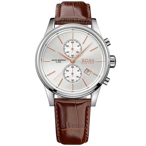 Hugo Boss Jet Silver / Brown Leather Analog Quartz Chronograph Men's Watch 1513280