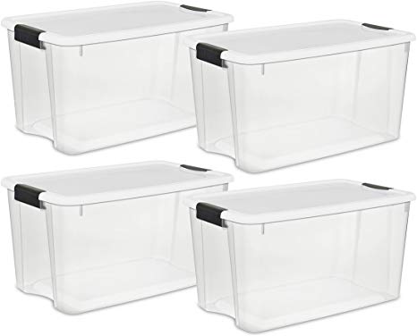 STERILITE 19889804 70 Quart/66 Liter Ultra Box Clear with a White Lid and Black Latches