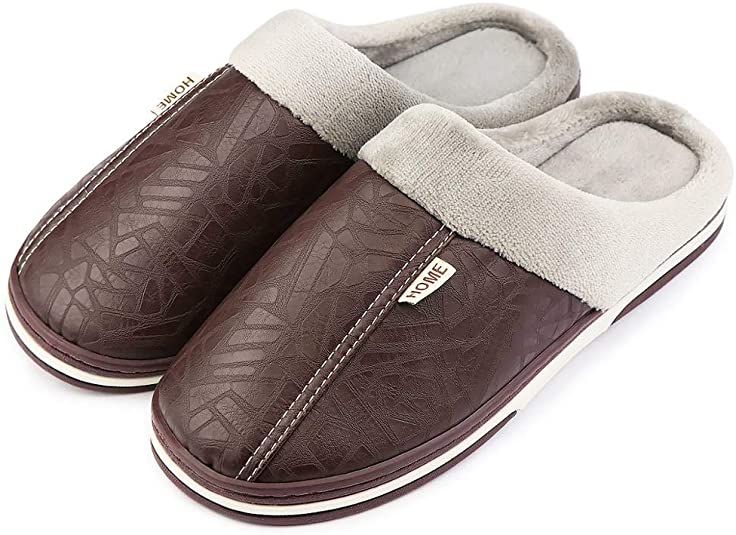 Men's House Slippers Memory Foam Elasticity Plush Warm Home Shoes Soft Sturdy Sole Indoor & Outdoor